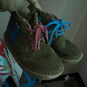 UGG Brown Kids Boots with Pink and Blue Laces sesame street uggs limited edition